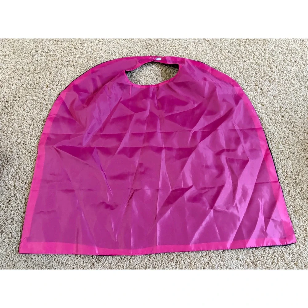 Kids Reversible Superhero Bat Cape Black Pink Costume Dress Up Accessory